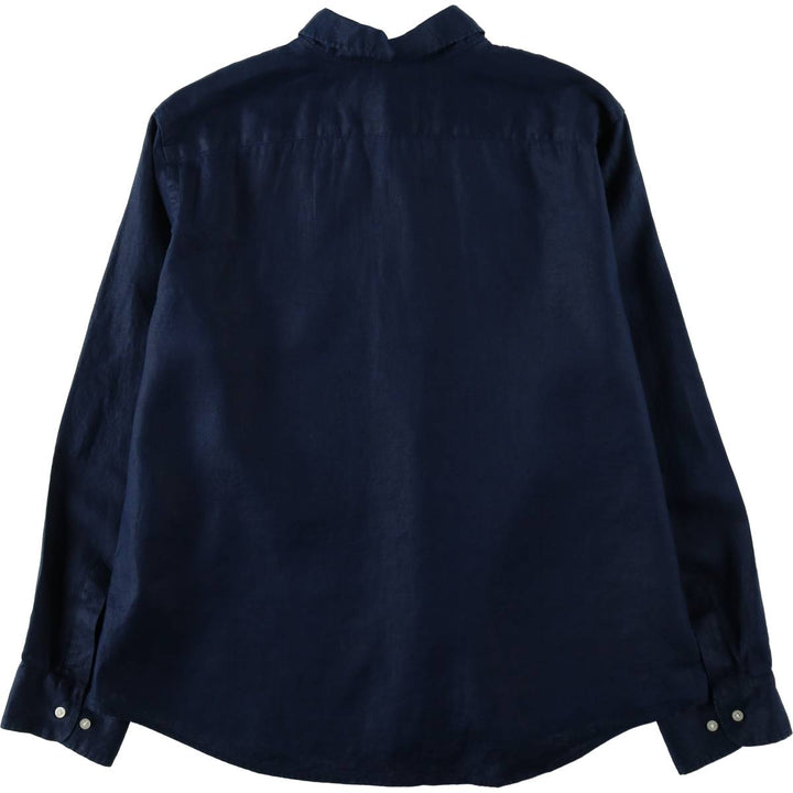 Ralph Lauren LAUREN Long-Sleeve Linen Shirt, Women's Size XL (approx.) linen navy blue type Vintage Second Hand