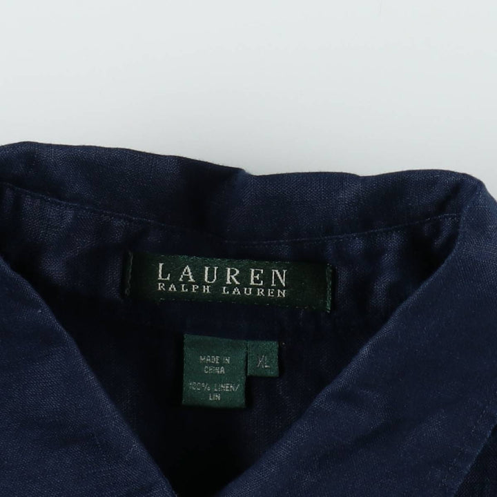 Ralph Lauren LAUREN Long-Sleeve Linen Shirt, Women's Size XL (approx.) linen navy blue type Vintage Second Hand