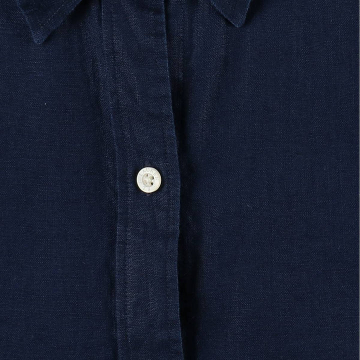 Ralph Lauren LAUREN Long-Sleeve Linen Shirt, Women's Size XL (approx.) linen navy blue type Vintage Second Hand