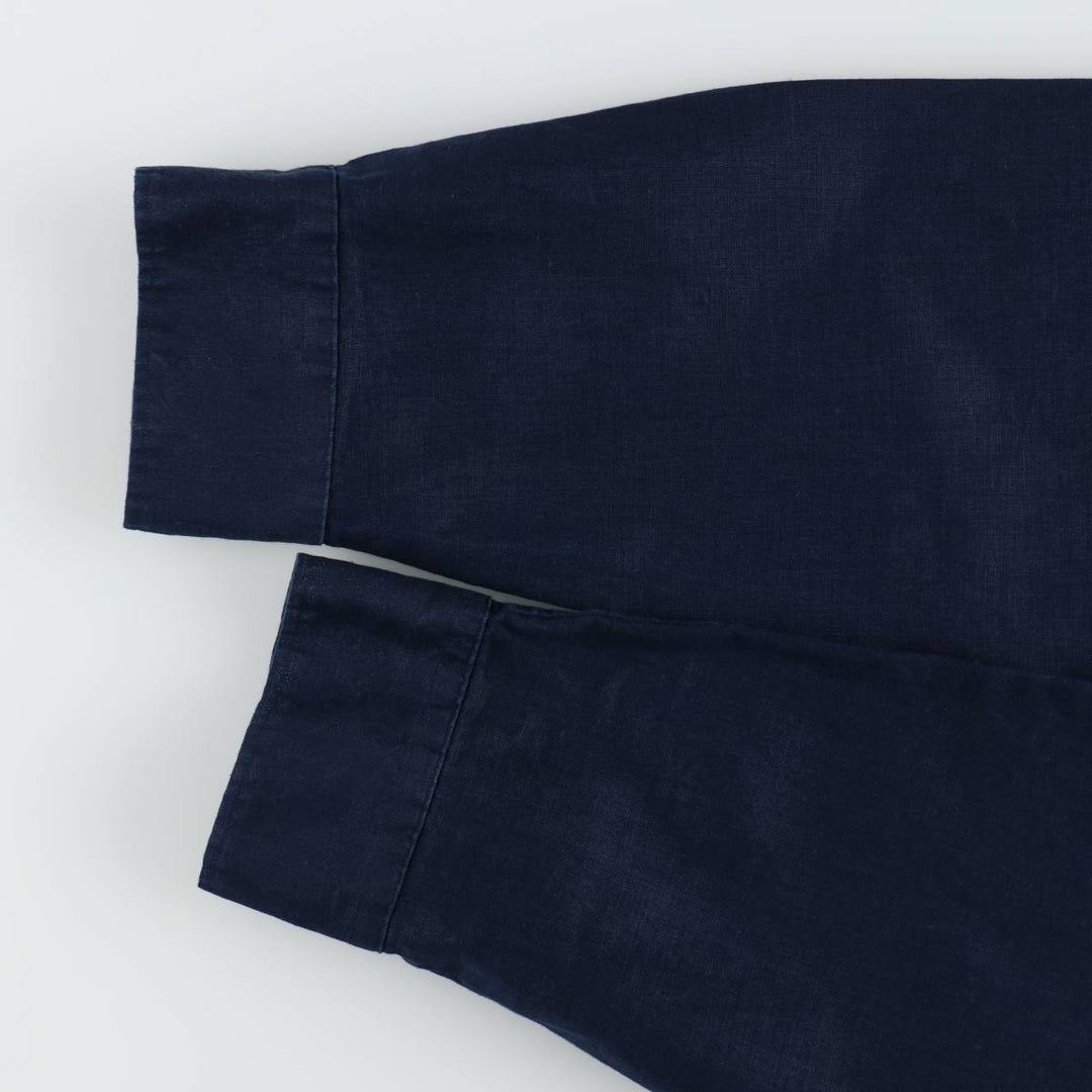 Ralph Lauren LAUREN Long-Sleeve Linen Shirt, Women's Size XL (approx.) linen navy blue type Vintage Second Hand