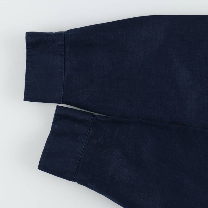 Ralph Lauren LAUREN Long-Sleeve Linen Shirt, Women's Size XL (approx.) linen navy blue type Vintage Second Hand