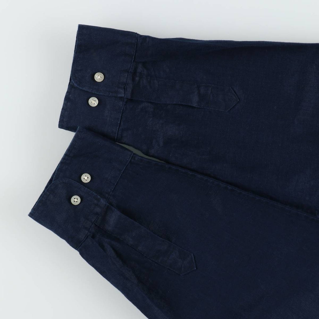 Ralph Lauren LAUREN Long-Sleeve Linen Shirt, Women's Size XL (approx.) linen navy blue type Vintage Second Hand
