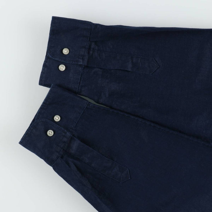 Ralph Lauren LAUREN Long-Sleeve Linen Shirt, Women's Size XL (approx.) linen navy blue type Vintage Second Hand