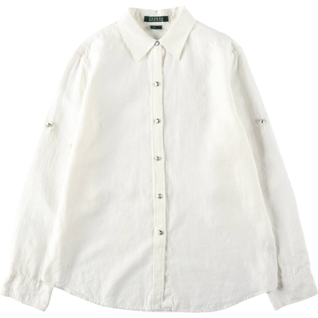 Ralph Lauren LAUREN Lauren long-sleeved linen shirt, women's size M linen white type Vintage Second Hand