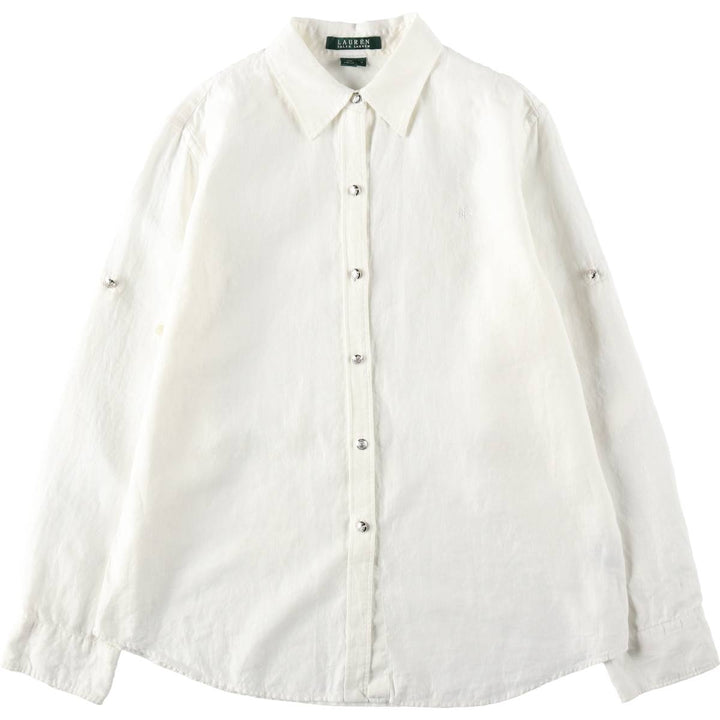 Ralph Lauren LAUREN Lauren long-sleeved linen shirt, women's size M linen white type Vintage Second Hand