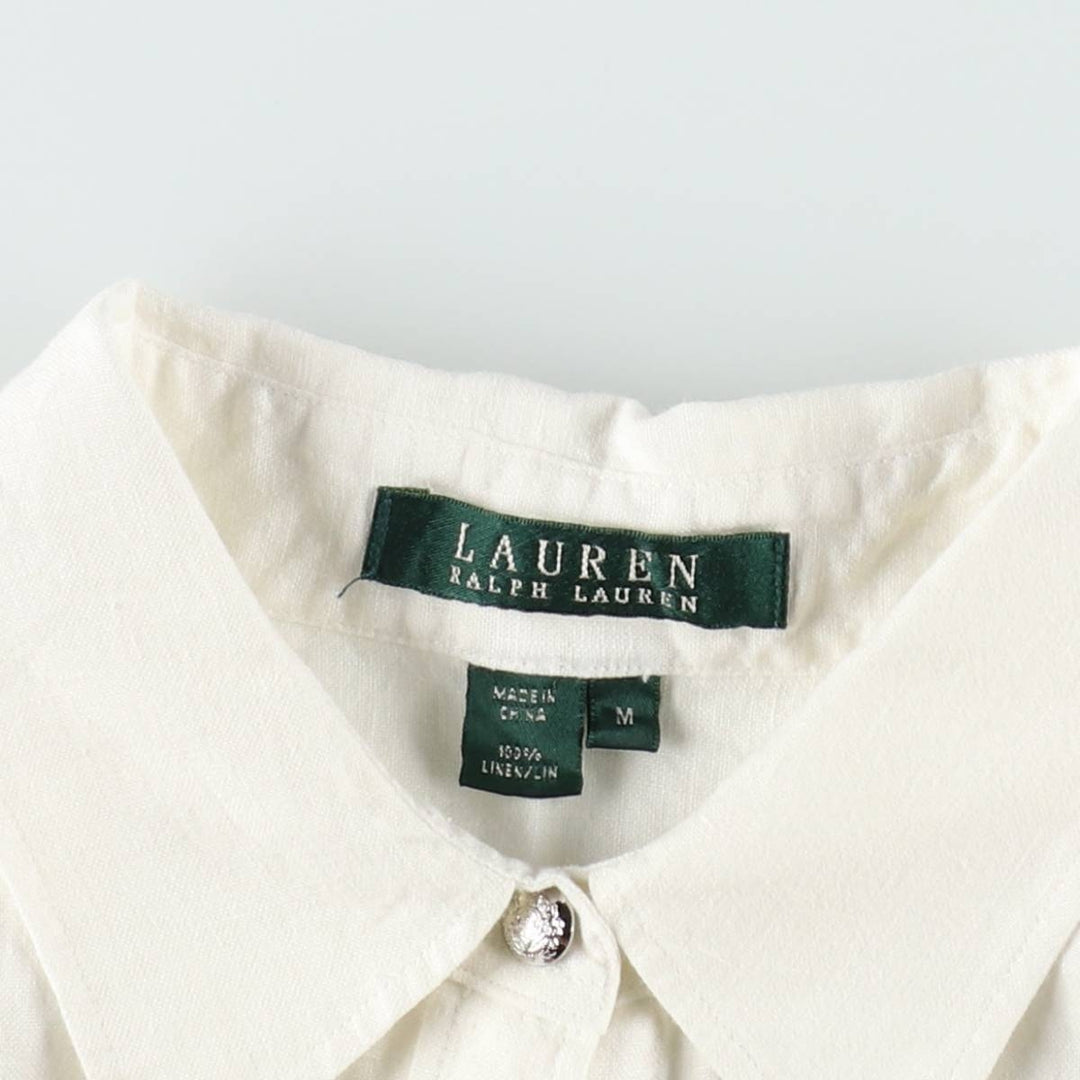 Ralph Lauren LAUREN Lauren long-sleeved linen shirt, women's size M linen white type Vintage Second Hand