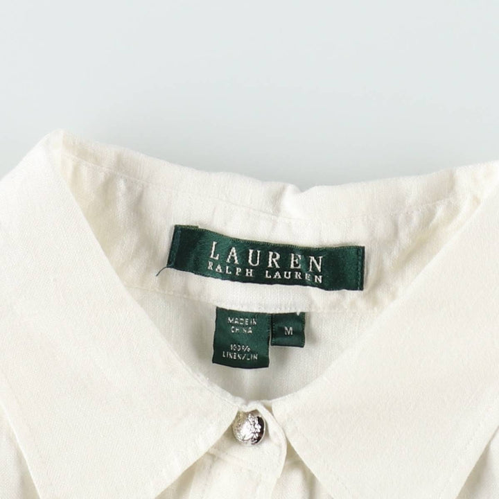 Ralph Lauren LAUREN Lauren long-sleeved linen shirt, women's size M linen white type Vintage Second Hand