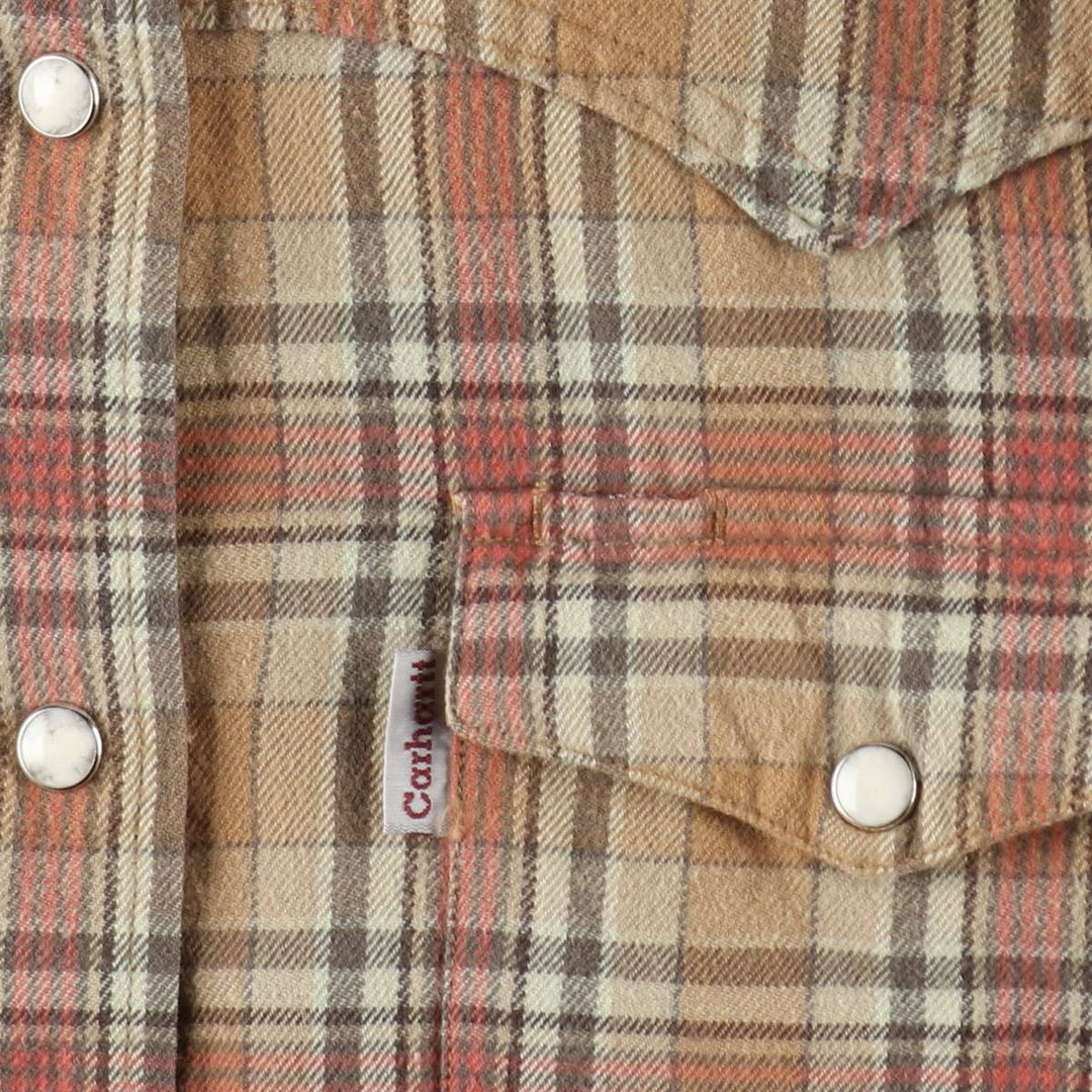 2000'S Carhartt Long-Sleeve Western Flannel Check Shirt, Women's Size M (approx.) cotton beige type brown Vintage Second Hand