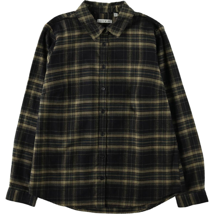 Orvis Long-Sleeve Flannel Check Shirt, Women's Size L (approx.) cotton Khaki type beige Vintage Second Hand