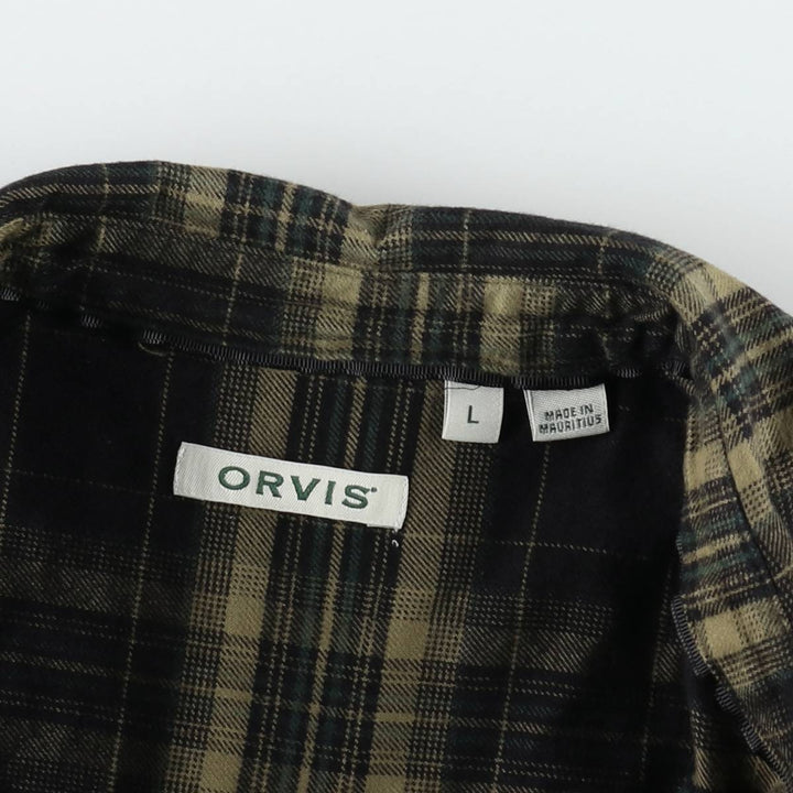 Orvis Long-Sleeve Flannel Check Shirt, Women's Size L (approx.) cotton Khaki type beige Vintage Second Hand