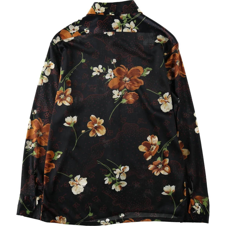 70'S Fruit of the Loom GOLDEN HARVEST Collection Floral Print Long-Sleeve Nylon Shirt, Boxy Shirt, Women's Size L (approx.) Nylon black type Vintage Second Hand