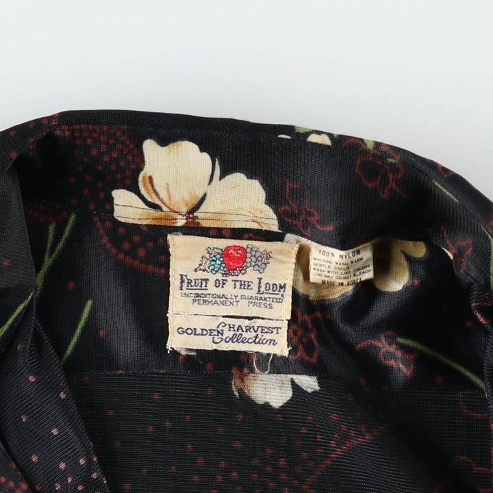 70'S Fruit of the Loom GOLDEN HARVEST Collection Floral Print Long-Sleeve Nylon Shirt, Boxy Shirt, Women's Size L (approx.) Nylon black type Vintage Second Hand