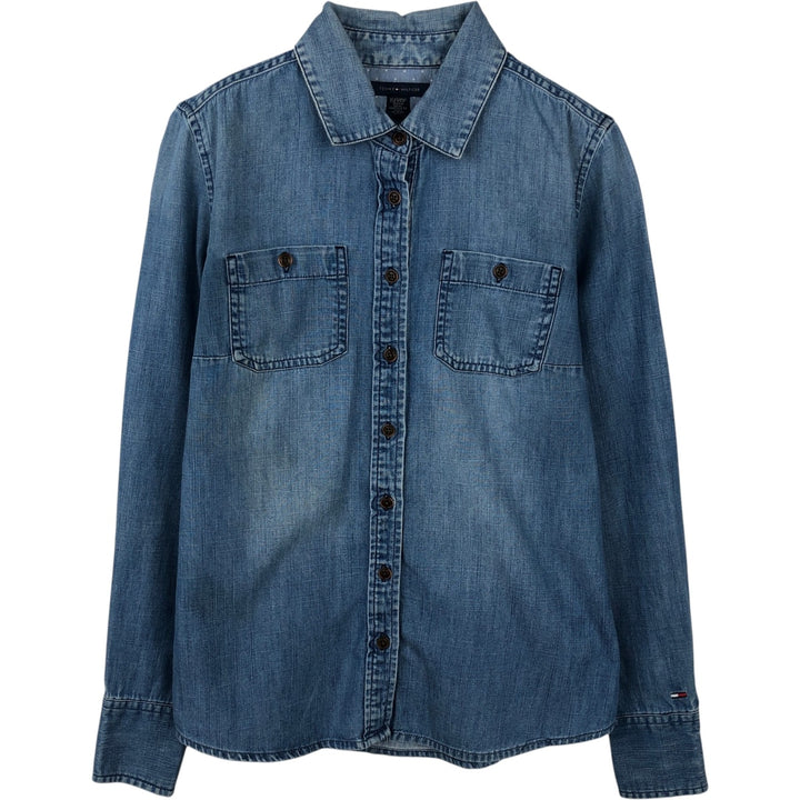 Tommy Hilfiger long-sleeved cotton shirt, women's size XS (approx.) cotton blue type Vintage Second Hand