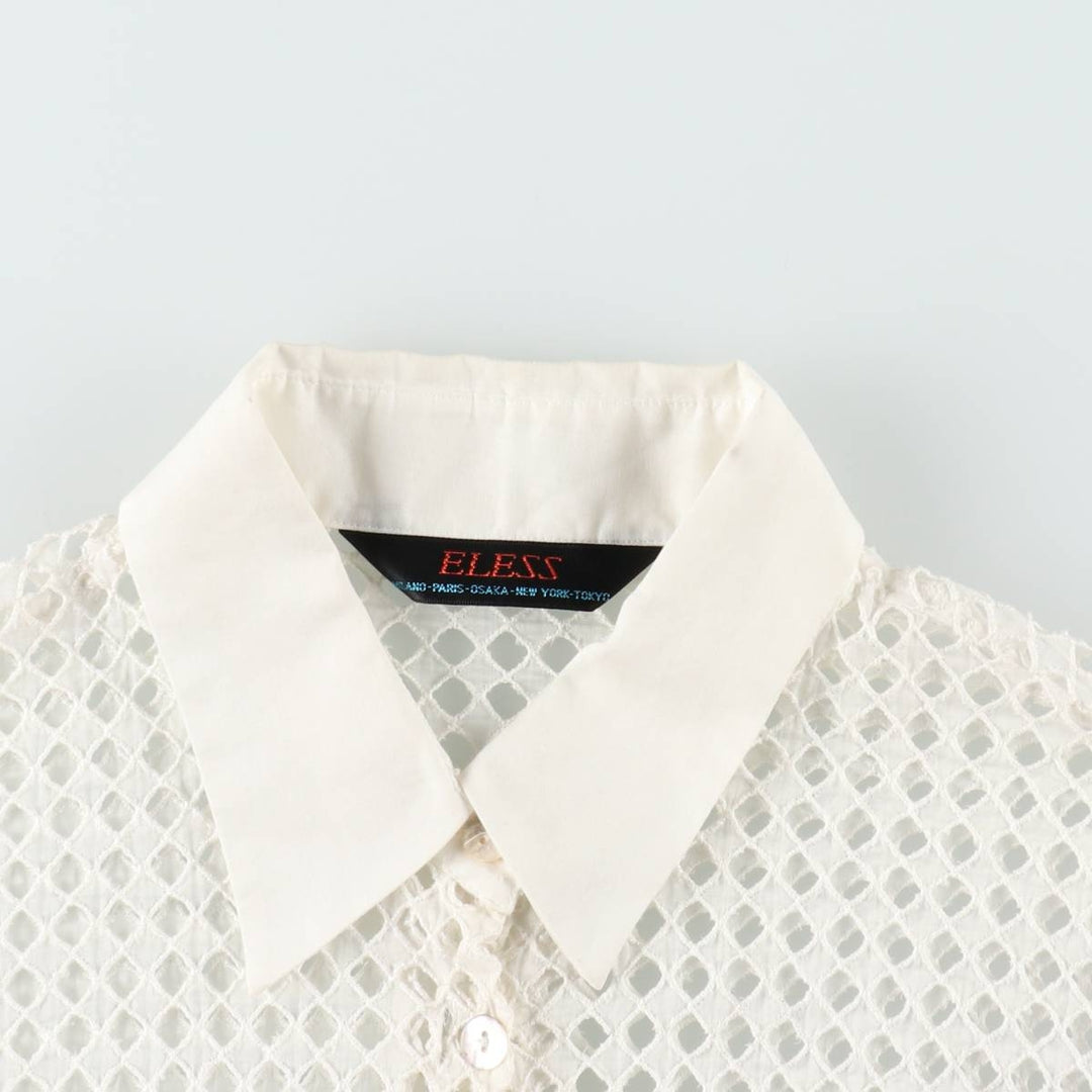 ELESS All-over print cutwork embroidery lace blouse, women's size S (approx.) cotton white type Vintage Second Hand