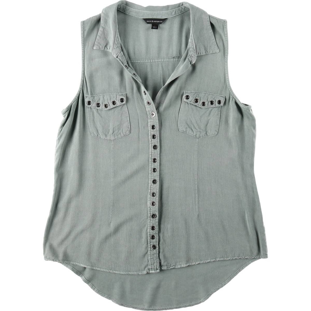 ROCK and REPUBLIC Front-opening vest with eyelets, women's size L (approx.) Rayon gray type Vintage Second Hand