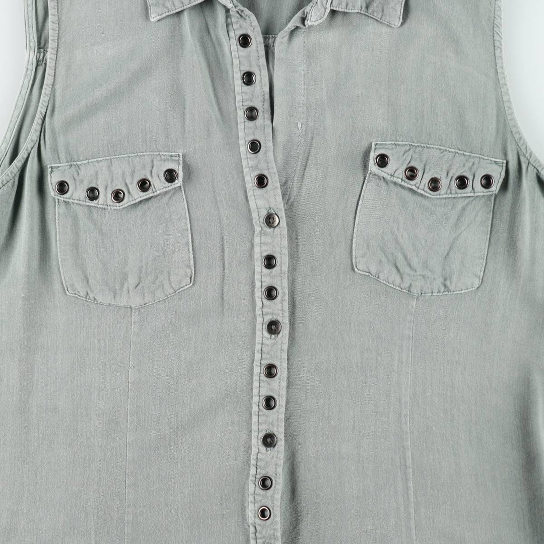 ROCK and REPUBLIC Front-opening vest with eyelets, women's size L (approx.) Rayon gray type Vintage Second Hand