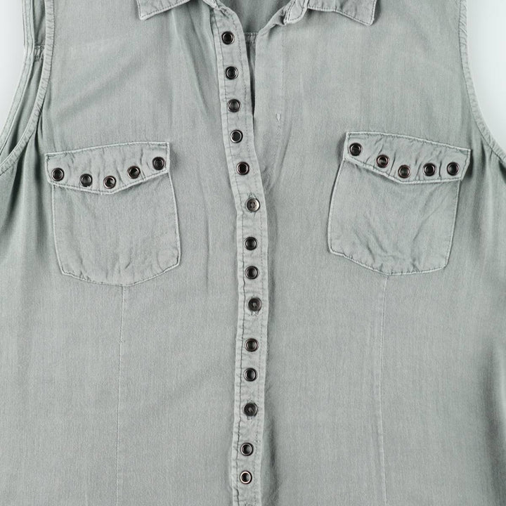 ROCK and REPUBLIC Front-opening vest with eyelets, women's size L (approx.) Rayon gray type Vintage Second Hand
