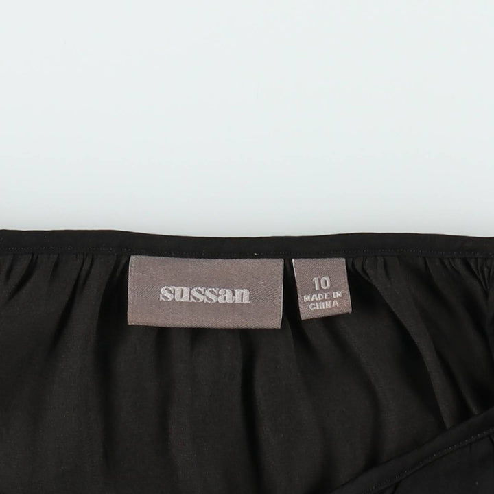 SUSSAN Open Shoulder Frill Keyhole Neck Long Sleeve Pullover Blouse (Women's Size L) polyester black type Vintage Second Hand