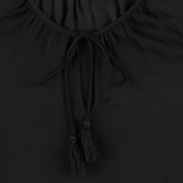 SUSSAN Open Shoulder Frill Keyhole Neck Long Sleeve Pullover Blouse (Women's Size L) polyester black type Vintage Second Hand