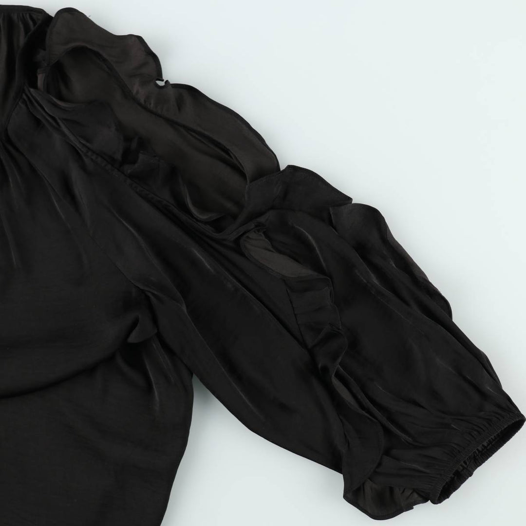 SUSSAN Open Shoulder Frill Keyhole Neck Long Sleeve Pullover Blouse (Women's Size L) polyester black type Vintage Second Hand