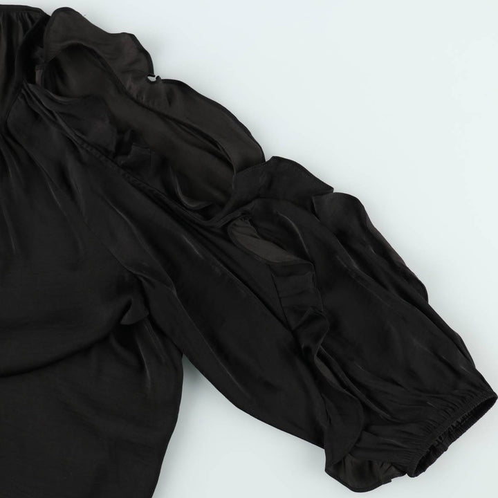 SUSSAN Open Shoulder Frill Keyhole Neck Long Sleeve Pullover Blouse (Women's Size L) polyester black type Vintage Second Hand