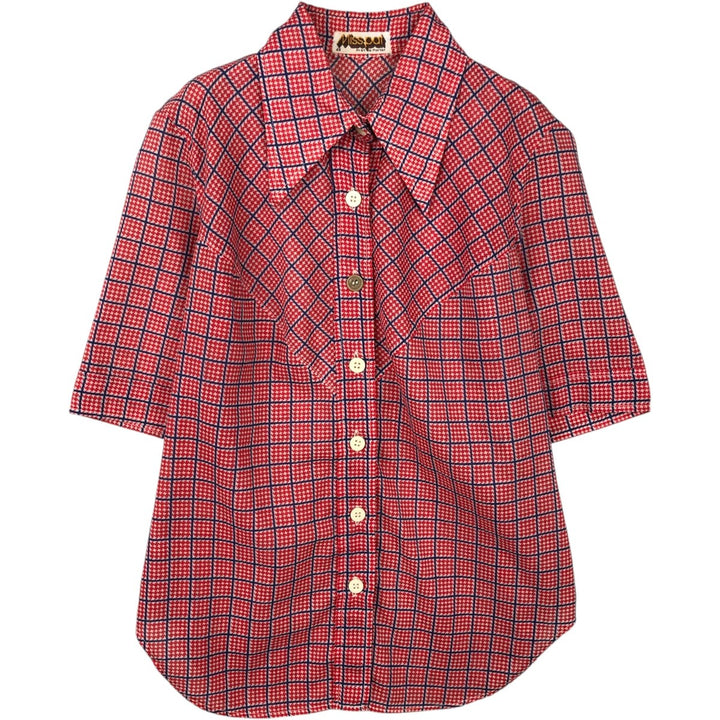 70'S MISS PAT all-over print short-sleeved shirt, women's size S equivalent, vintage. unclear red type Vintage Second Hand