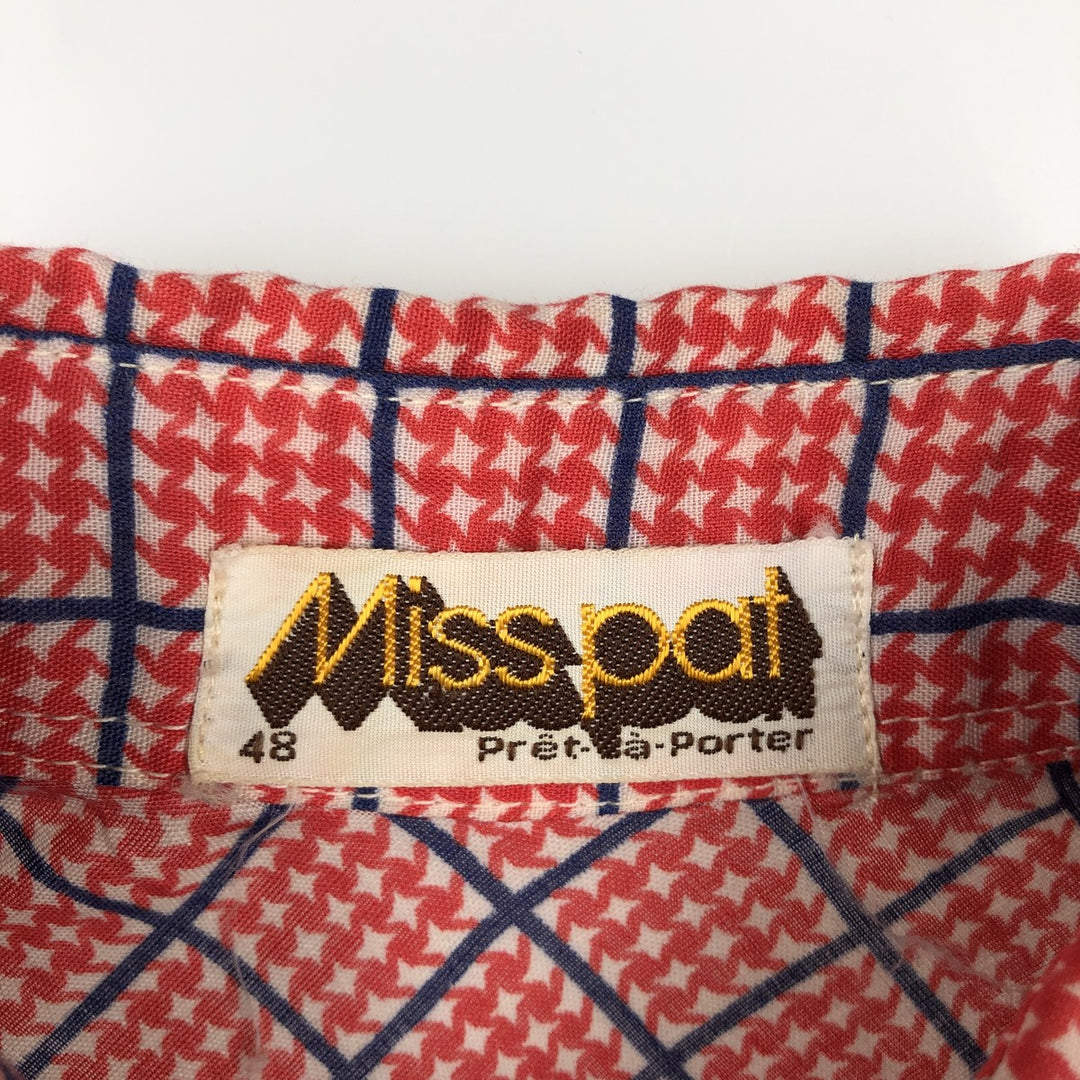 70'S MISS PAT all-over print short-sleeved shirt, women's size S equivalent, vintage. unclear red type Vintage Second Hand