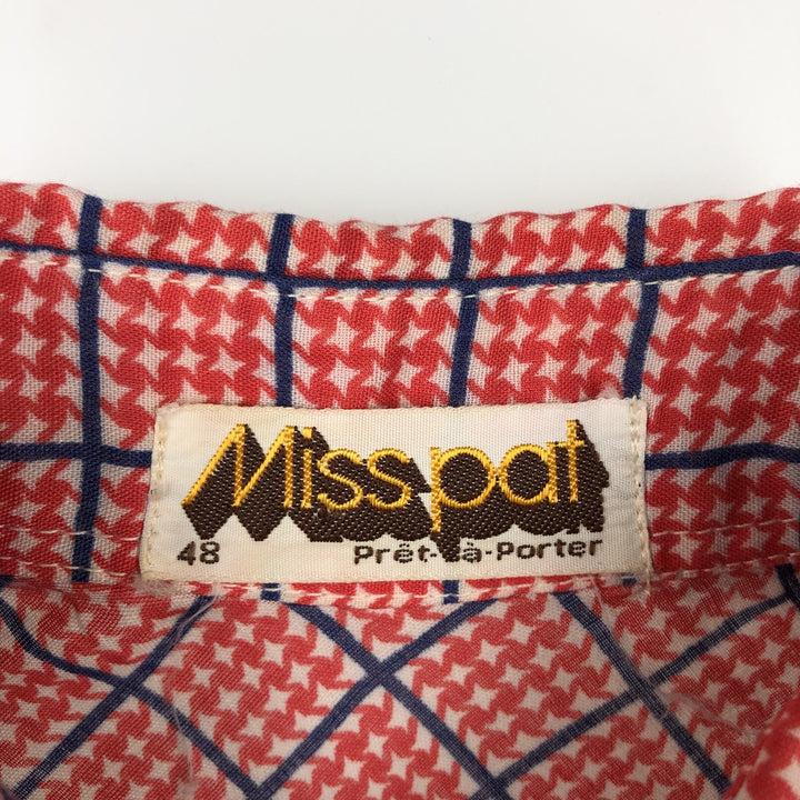 70'S MISS PAT all-over print short-sleeved shirt, women's size S equivalent, vintage. unclear red type Vintage Second Hand