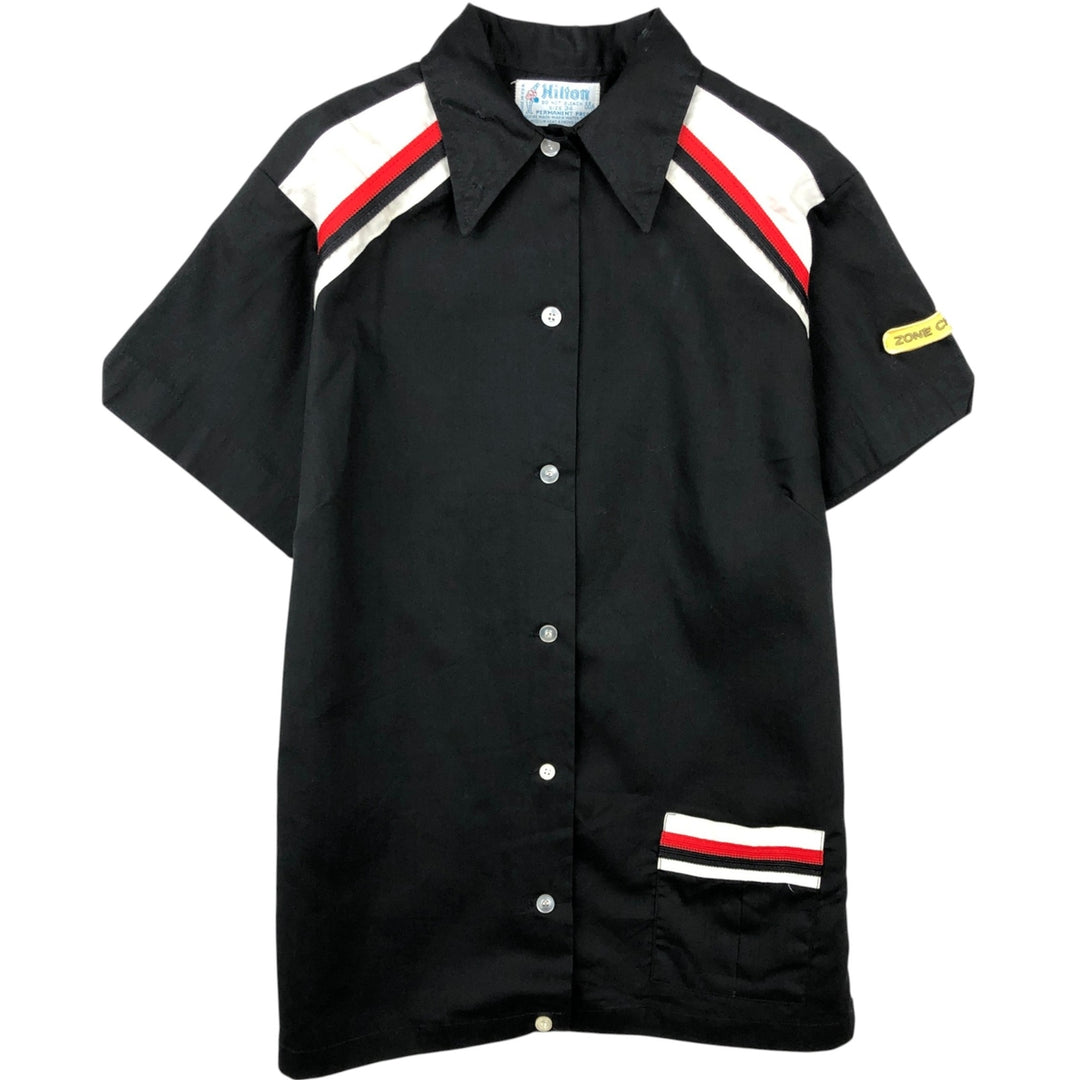 1970'S Hilton Short-Sleeve Bowling Shirt, Boxy Shirt, Made in USA, Women's Size M (Equivalent), Vintage unclear black type Vintage Second Hand