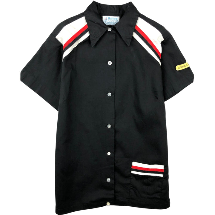 1970'S Hilton Short-Sleeve Bowling Shirt, Boxy Shirt, Made in USA, Women's Size M (Equivalent), Vintage unclear black type Vintage Second Hand