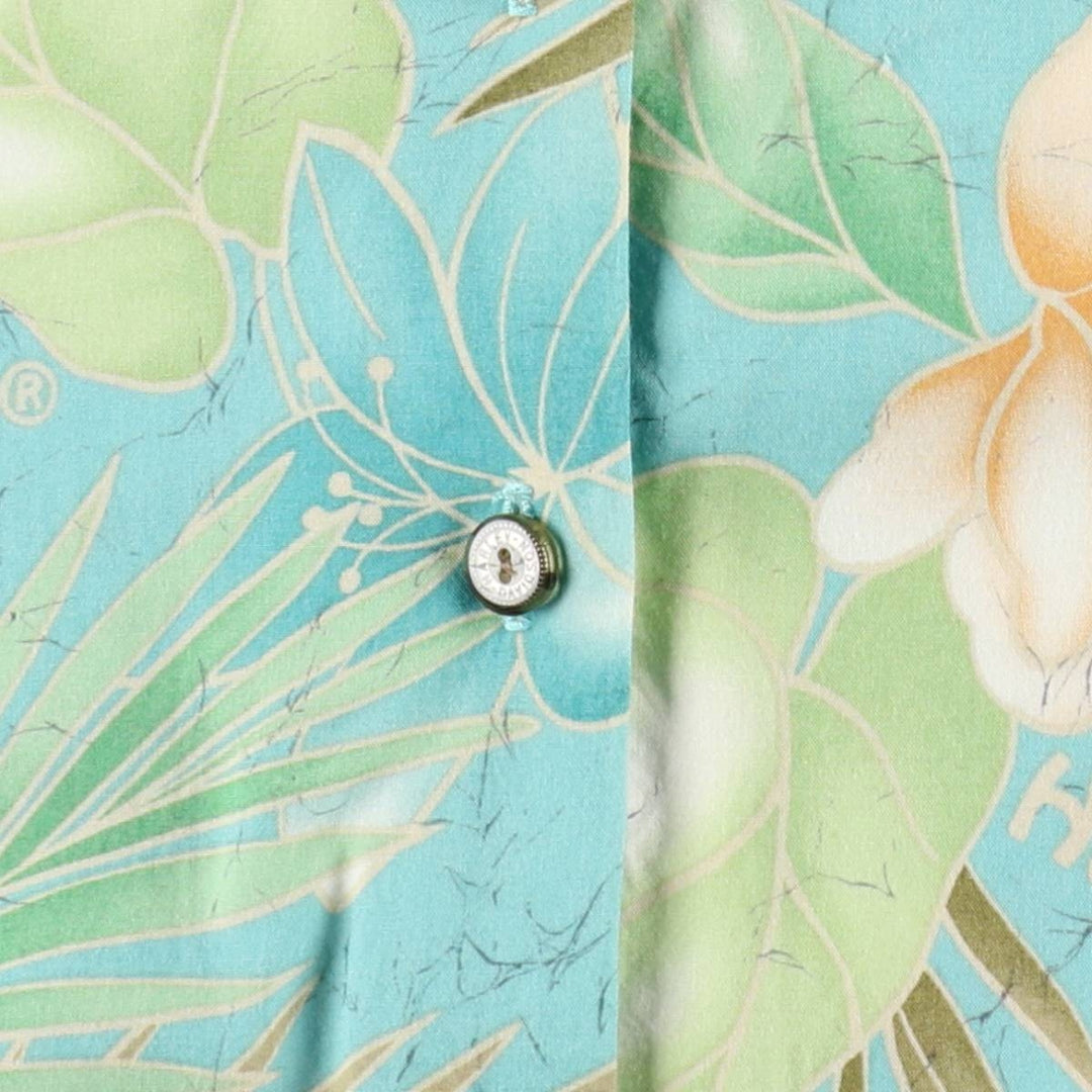Harley-Davidson Botanical Pattern Motorcycle Short-Sleeve Open Collar Aloha Shirt, Boxy Shirt, Women's Size L (approx.) Viscose Blue type light blue Vintage Second Hand