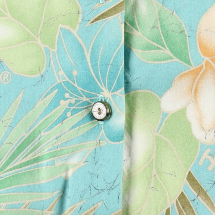 Harley-Davidson Botanical Pattern Motorcycle Short-Sleeve Open Collar Aloha Shirt, Boxy Shirt, Women's Size L (approx.) Viscose Blue type light blue Vintage Second Hand