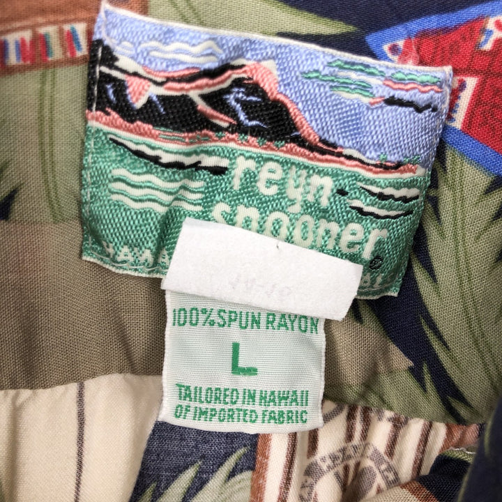 80s-90'S Reyn Spooner Diamond Head Tag All-Over Print Rayon Aloha Shirt, Women's Size M (Equivalent) Vintage Rayon navy blue type Vintage Second Hand