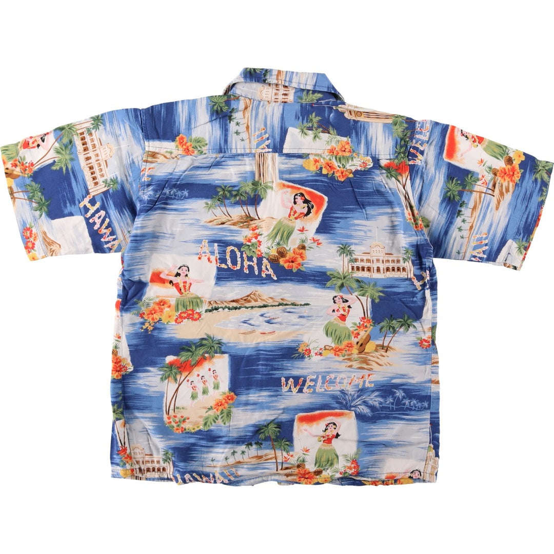 Ralph Lauren POLO by Ralph Lauren all-over print open-collar Hawaiian Aloha shirt, boxy style, women's size S (approx.) Viscose blue type Vintage Second Hand