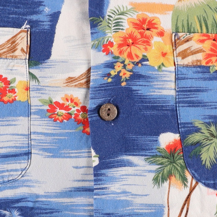 Ralph Lauren POLO by Ralph Lauren all-over print open-collar Hawaiian Aloha shirt, boxy style, women's size S (approx.) Viscose blue type Vintage Second Hand