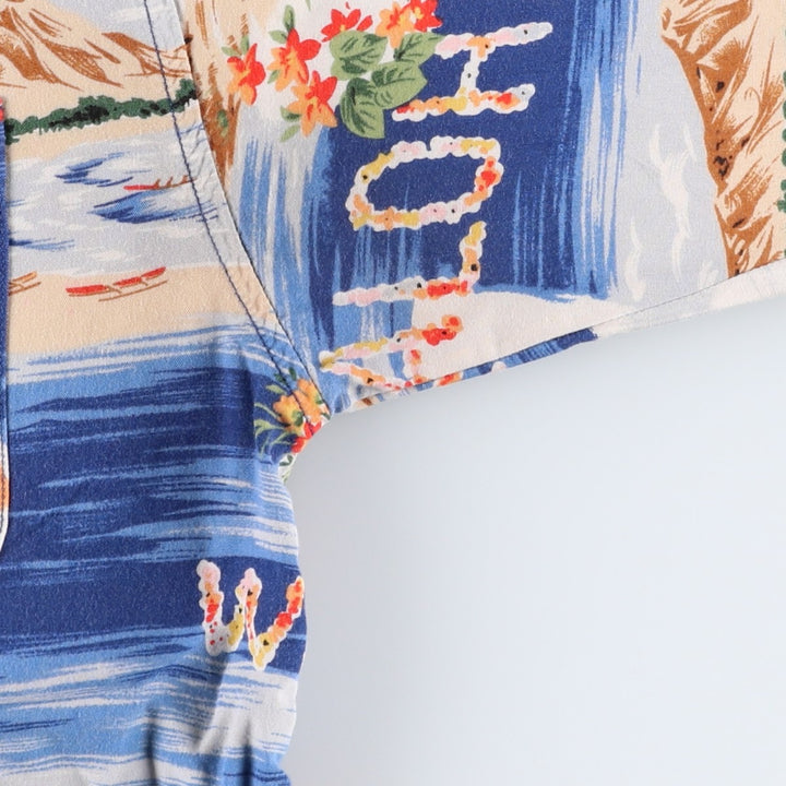Ralph Lauren POLO by Ralph Lauren all-over print open-collar Hawaiian Aloha shirt, boxy style, women's size S (approx.) Viscose blue type Vintage Second Hand
