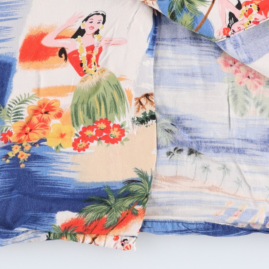 Ralph Lauren POLO by Ralph Lauren all-over print open-collar Hawaiian Aloha shirt, boxy style, women's size S (approx.) Viscose blue type Vintage Second Hand