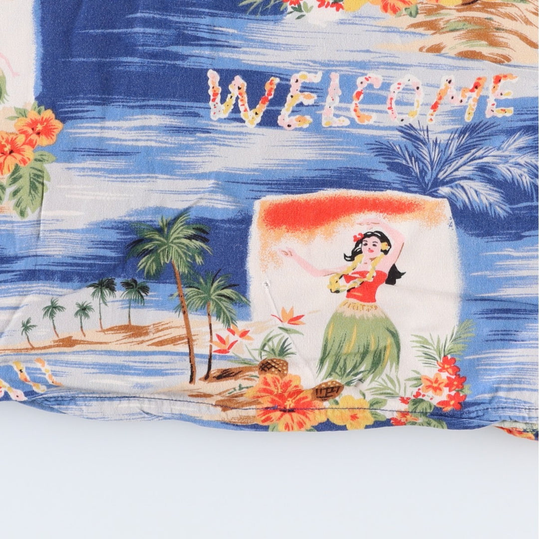Ralph Lauren POLO by Ralph Lauren all-over print open-collar Hawaiian Aloha shirt, boxy style, women's size S (approx.) Viscose blue type Vintage Second Hand