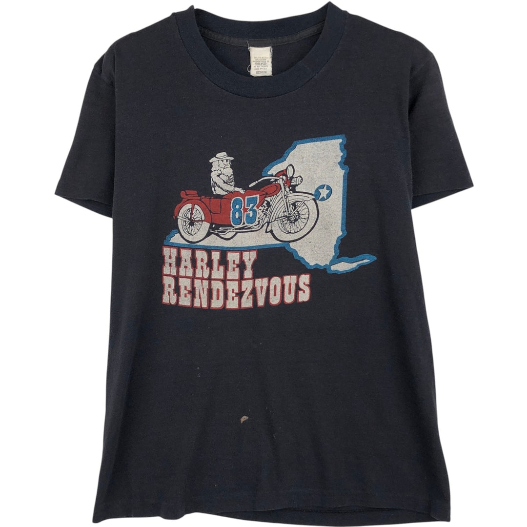 80'S Harley Rendezvous Motorcycle T-shirt, Made in USA, Women's Size M (approx.), Vintage cotton black type Vintage Second Hand