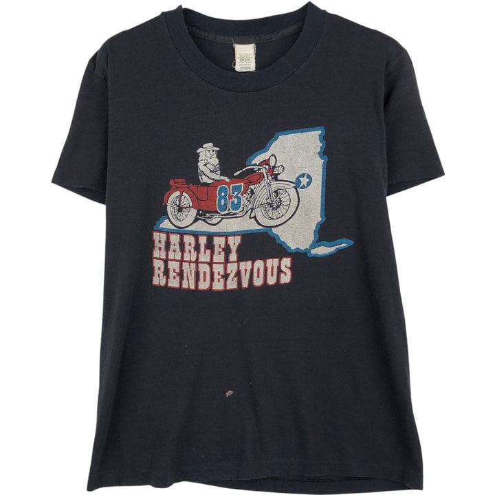 80'S Harley Rendezvous Motorcycle T-shirt, Made in USA, Women's Size M (approx.), Vintage cotton black type Vintage Second Hand