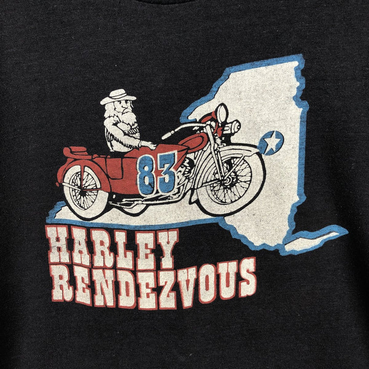 80'S Harley Rendezvous Motorcycle T-shirt, Made in USA, Women's Size M (approx.), Vintage cotton black type Vintage Second Hand