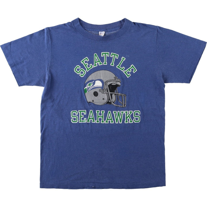 80'S Champion Tricolor Tag NFL Seattle Seahawks Sports T-Shirt, Made in USA, Women's Size L (Equivalent), Vintage polyester blue type Vintage Second Hand