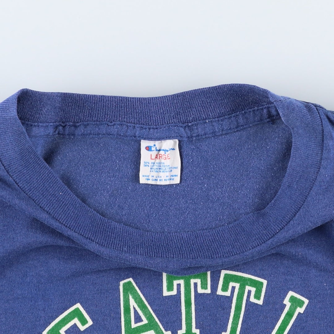 80'S Champion Tricolor Tag NFL Seattle Seahawks Sports T-Shirt, Made in USA, Women's Size L (Equivalent), Vintage polyester blue type Vintage Second Hand