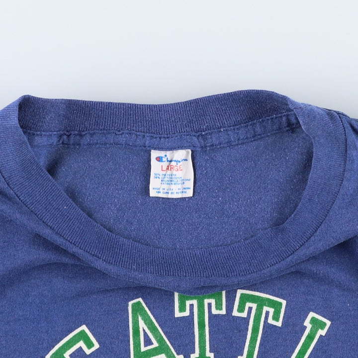 80'S Champion Tricolor Tag NFL Seattle Seahawks Sports T-Shirt, Made in USA, Women's Size L (Equivalent), Vintage polyester blue type Vintage Second Hand