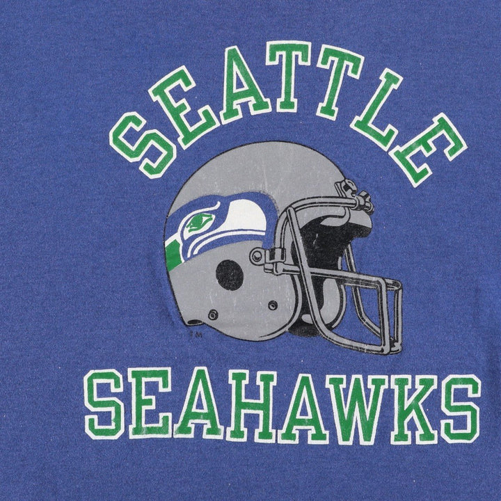 80'S Champion Tricolor Tag NFL Seattle Seahawks Sports T-Shirt, Made in USA, Women's Size L (Equivalent), Vintage polyester blue type Vintage Second Hand