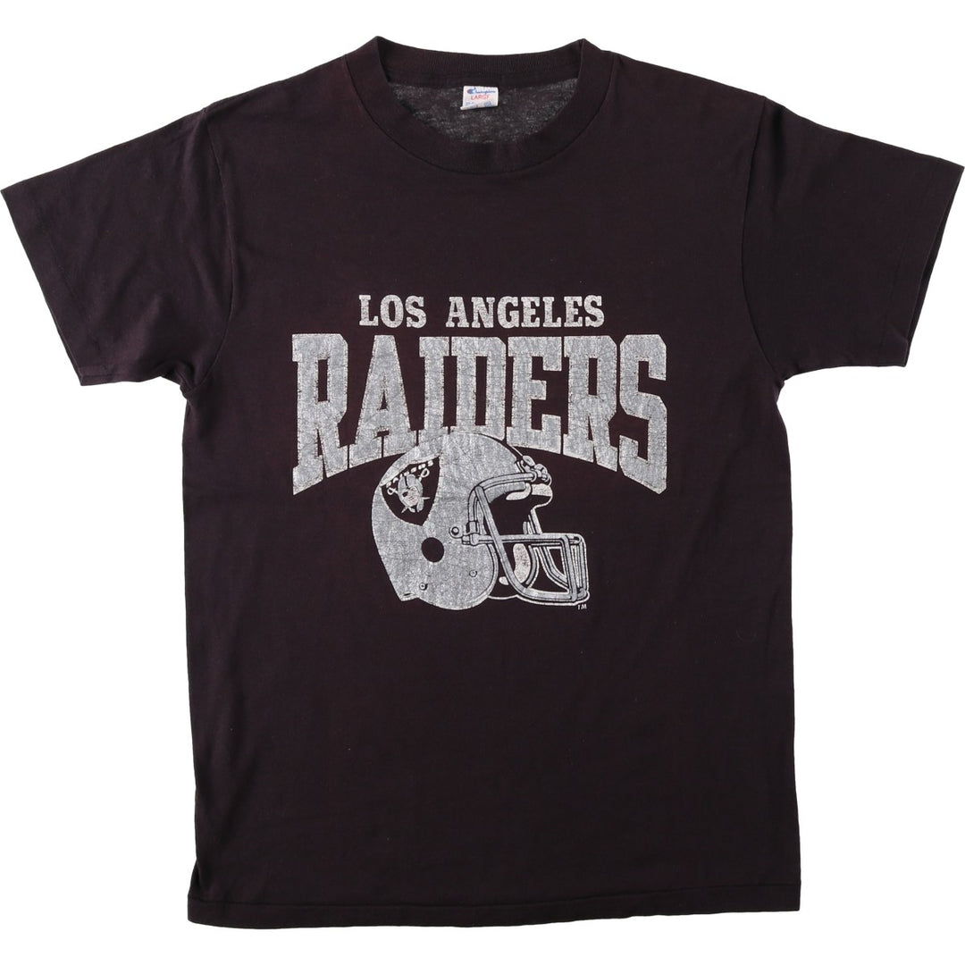 80'S Champion Tricolor Tag NFL Los Angeles Raiders Sports T-Shirt, Made in USA, Women's Size L (Equivalent), Vintage polyester black type Vintage Second Hand