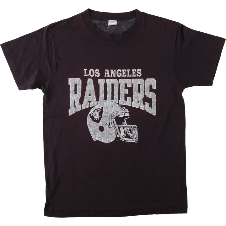 80'S Champion Tricolor Tag NFL Los Angeles Raiders Sports T-Shirt, Made in USA, Women's Size L (Equivalent), Vintage polyester black type Vintage Second Hand