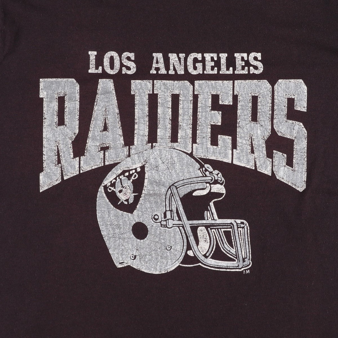 80'S Champion Tricolor Tag NFL Los Angeles Raiders Sports T-Shirt, Made in USA, Women's Size L (Equivalent), Vintage polyester black type Vintage Second Hand