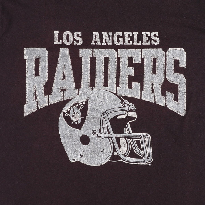 80'S Champion Tricolor Tag NFL Los Angeles Raiders Sports T-Shirt, Made in USA, Women's Size L (Equivalent), Vintage polyester black type Vintage Second Hand