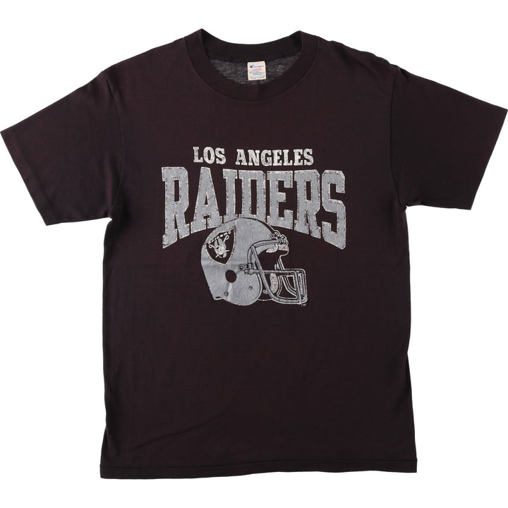 80'S Champion Tricolor Tag NFL Los Angeles Raiders Sports T-Shirt, Made in USA, Women's Size L (Equivalent), Vintage polyester black type Vintage Second Hand